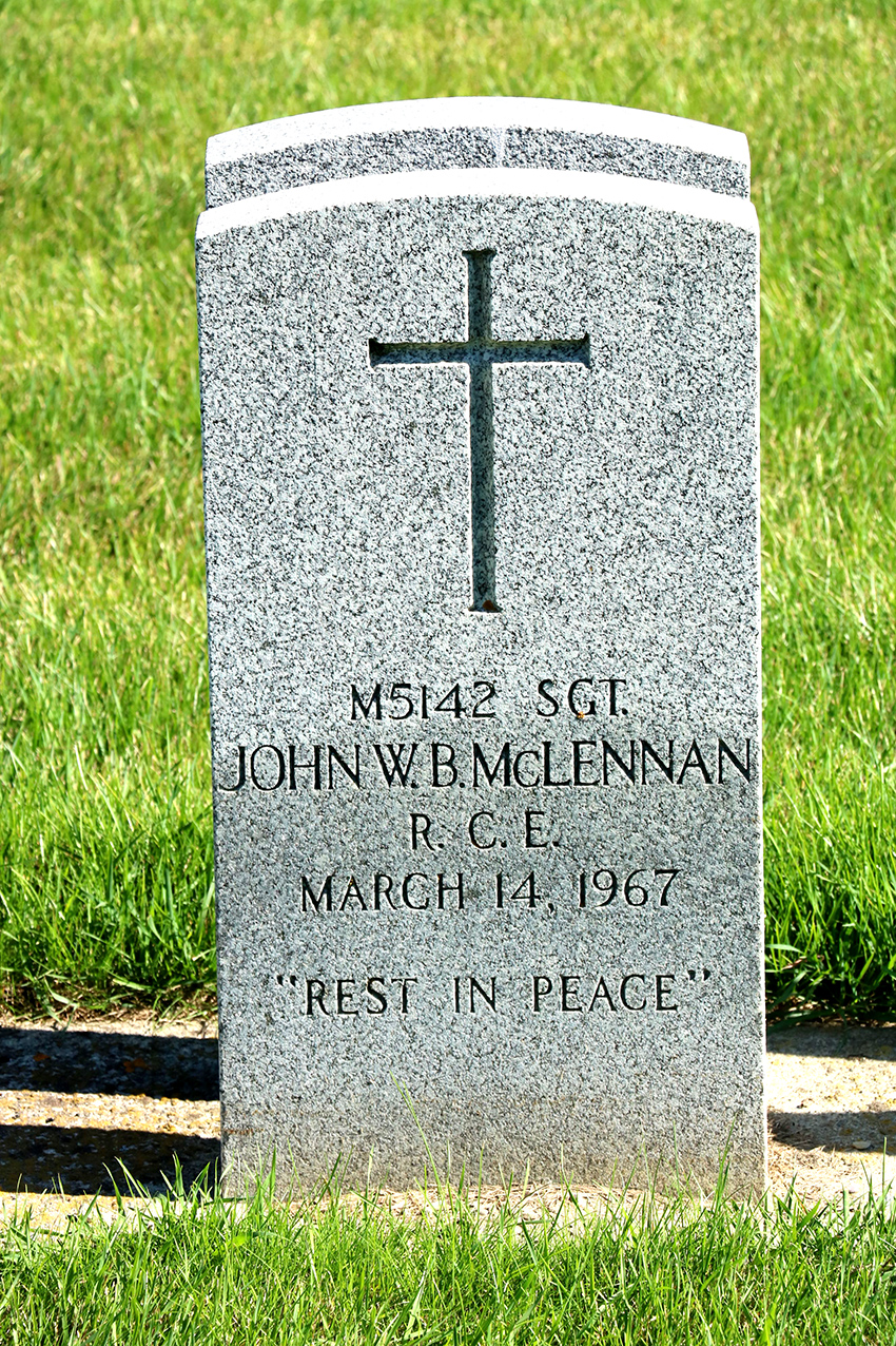 Photo of headstones/John W B McLennan d1967 hdstn Calgary Burnsland cem AB